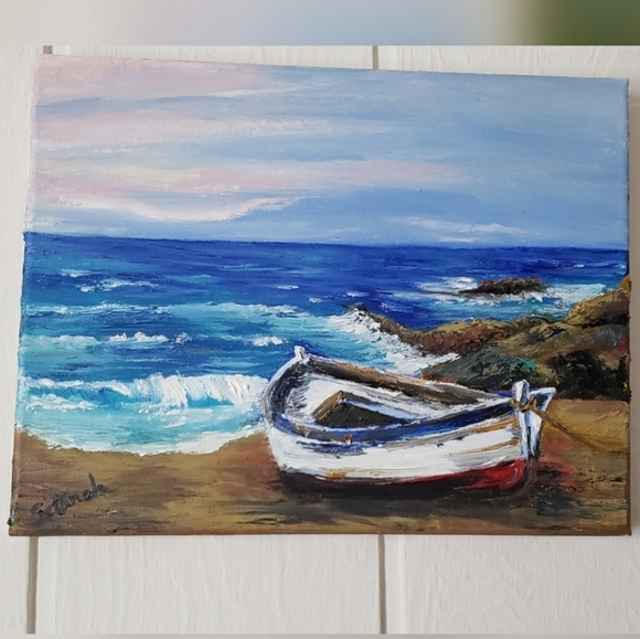 Boat and sea oil painting by me💙 - Picture 2 of 3